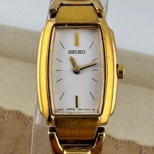 Vintage and Very Nice Seiko Gold Tone Watch Asymmetrical Curved Shaped Case